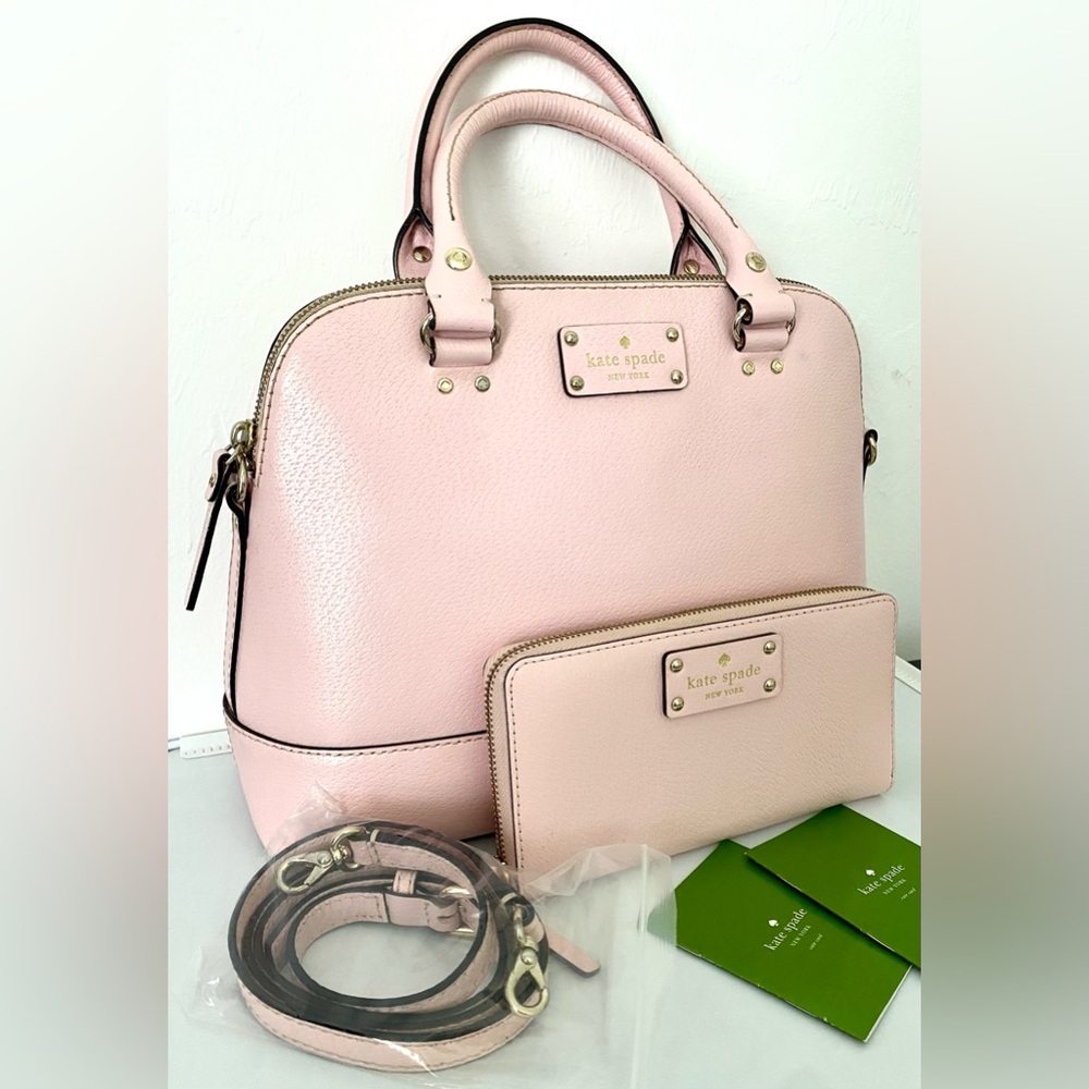Kate Spade Set New York Grove Street Neda Pink Satchel Bag and Wallet Zip around - Picture 2 of 16
